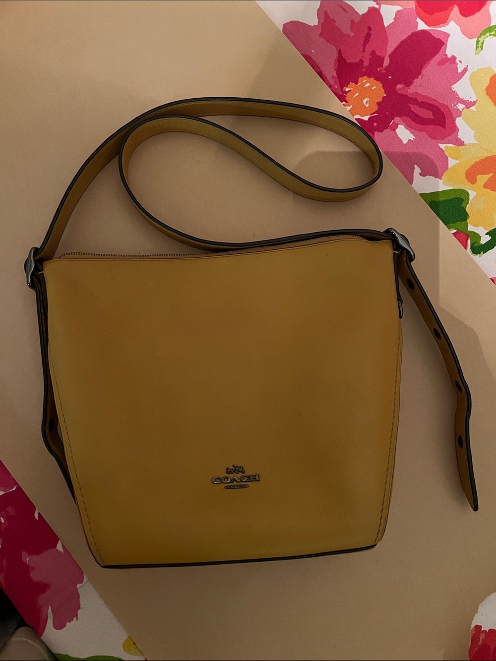 Coach Mustard Yellow Leather Bucket Crossbody
